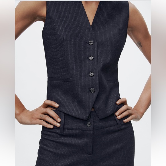 Zara NWT Wool Blend Pinstripe Vest ZW Collection - Picture 3 of 12
